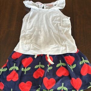 Chic White Top with Heart Print Skirt